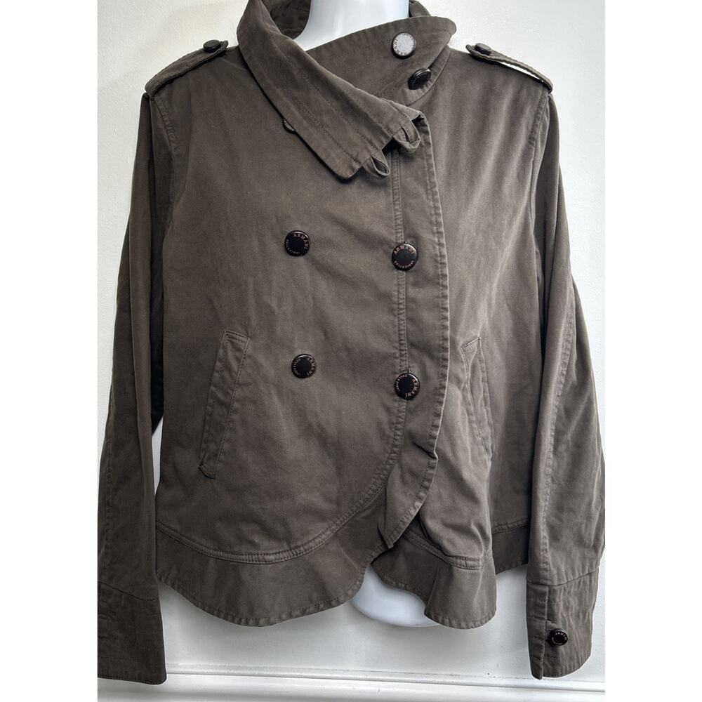 ARMANI COLLEZIONI Jacket Womens 8 Casual Logo Buttons Short Scalloped Hem Brown